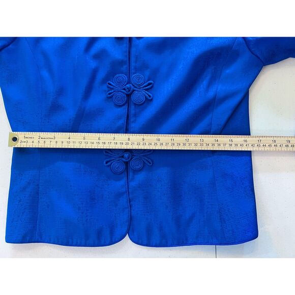 Vintage Adrianna Papell Lined Silk Cerulean Blue Blazer & Skirt Suit Size 10 - Picture 12 of 13